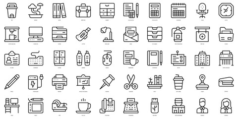 Set of thin line workplace Icons. Vector illustration