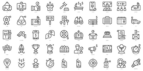 Set of thin line auction Icons. Vector illustration