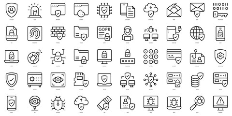 Set of thin line data protection Icons. Vector illustration