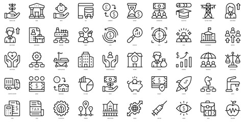 Set of thin line economic development Icons. Vector illustration - obrazy, fototapety, plakaty