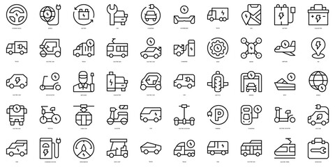 Set of thin line electric transport Icons. Vector illustration