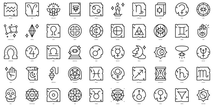 Set of thin line astrology Icons. Vector illustration