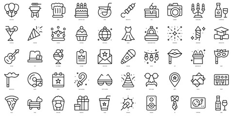 Set of thin line party and celebration Icons. Vector illustration