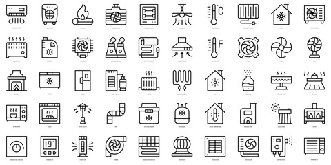 Set of thin line heating and cooling Icons. Vector illustration