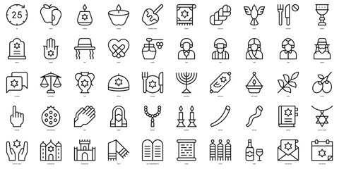 Set of thin line yom kippur Icons. Vector illustration - obrazy, fototapety, plakaty