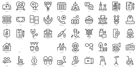 Set of thin line old age Icons. Vector illustration