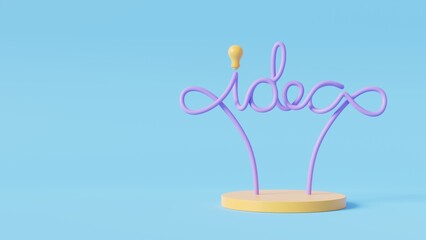 3D Light Bulb on blue background.Idea and Creative concept.3D render illustration.