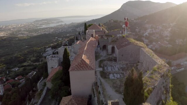 Flying Over Klis Fortress Near Split, Croatia - aerial drone shot