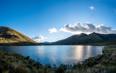 Lagoon at 4,000 meters above sea level in the Andes of Peru. Mountains and lagoon in the Andes of Peru. Area at risk of mining exploitation.