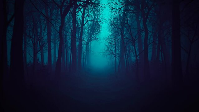 Spooky forest with seamless looping animation of the ultraviolet neon portal.