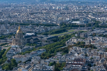 Paris, aerial view of the city, with the Invalides dome, the Alexandre III bridge and the Grand Palais
