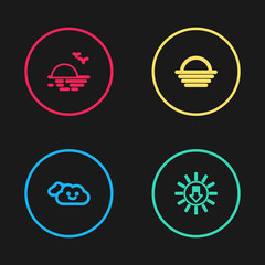 Set line Cloud, Sunset, and icon. Vector
