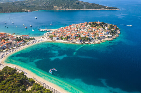 Town of Primosten on Adriatic sea in Dalmatia, Croatia, view from air © ilijaa
