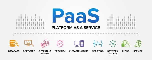 Fototapeta na wymiar PaaS (Platform as a Service) concept vector icons set infographics background.