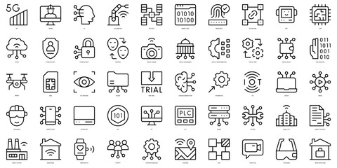 Set of thin line digital technology Icons. Vector illustration