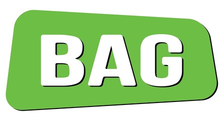 BAG text on green trapeze stamp sign.