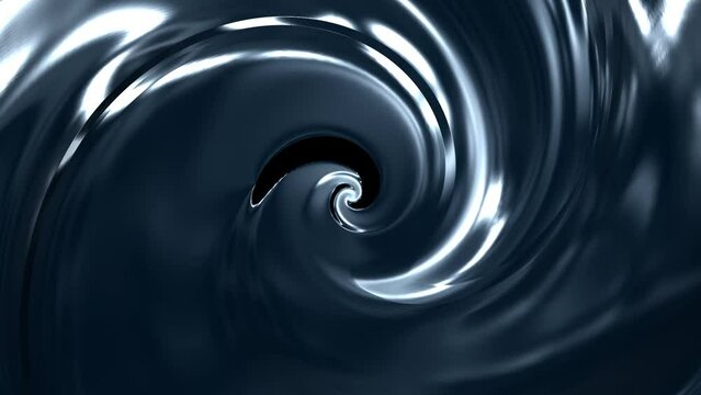 Abstract fluid metal liquid water surface spiral flow - computer generated blue background. Metals, chemical, oil materials melting. Seamless looping animation.