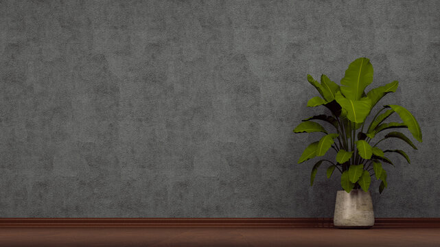 plant, gray wall, Poster, Mock-up frame for painting in dark grey home interior ,  flower pot ficus, 3d render, modern luxury Minimalist cement wall texture