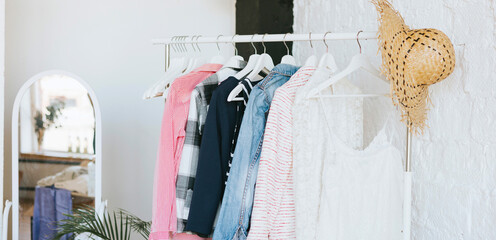 swap party for try on clothes, bags, shoes and accessories, friends change clothes, second hand and...