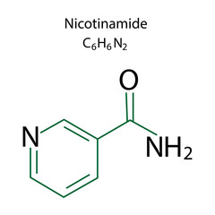 Nicotinamide formula. Line drawing. Vector illustration. Stock image. 