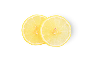 Yellow lemon slides isolated on white background with top view.