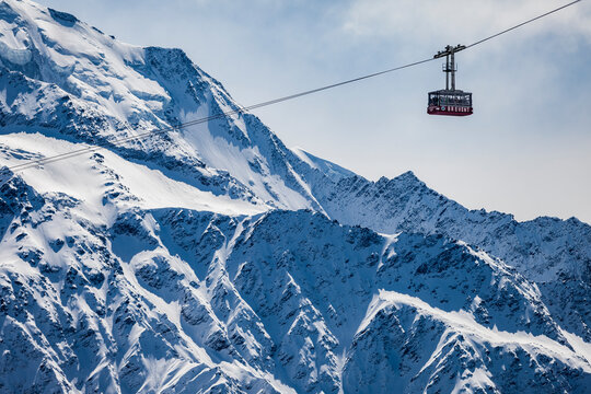 Cable car and snowy mountain in Chamonix France