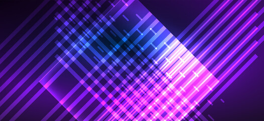 Background wallpaper neon glowing lines and geometric shapes. Dark wallpaper for concept of AI technology, blockchain, communication, 5G, science, business and technology