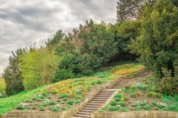 stairs in the park, summer view 