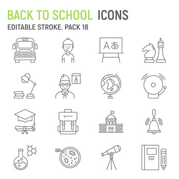 School line icon set, education collection, vector graphics, logo illustrations, back to school vector icons, education signs, outline pictograms, editable stroke