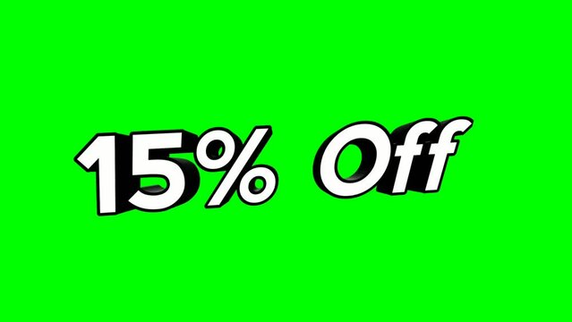 Animation cartoon Discount 5% OFF to 50% off text Flat Style Popup Promotional Animation green screen background 4K. Sale, Discounts, Deals, Special Offers or black Friday event