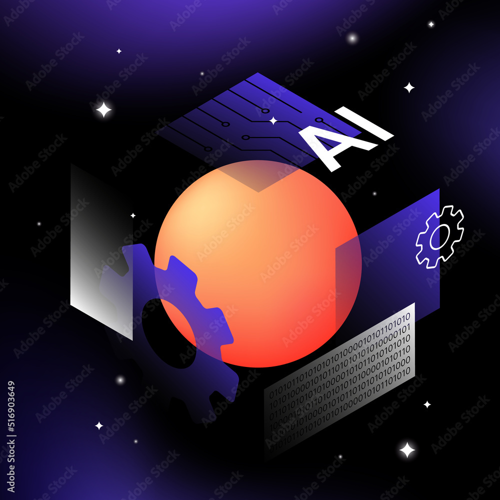 Poster Artificial Intelligence, Coding and Machine Learning Illustration. Graphic Design Elements. Vector illustration
