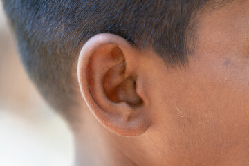 human ear close-up shot or ear ent doctor check
