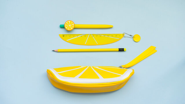 Lemon style stationery on blue background