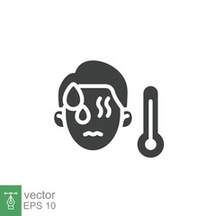 Monkeypox virus symptoms icon. Fever, thermometer. Simple solid style symbol. Glyph vector illustration isolated on white background. EPS 10.