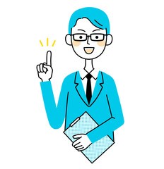 案内する眼鏡のビジネスマン　指差し　イラスト素材