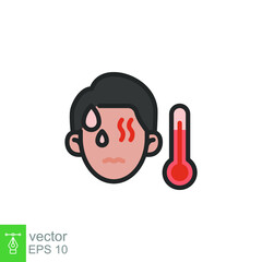 Monkeypox virus symptoms icon. Fever, thermometer. Simple filled outline style symbol. Flat vector illustration isolated on white background. EPS 10.
