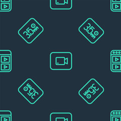 Set line Play video button, Audio jack and Music playlist on seamless pattern. Vector