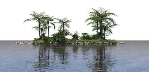 Obraz premium Tropical plants and trees beside streams On a white background