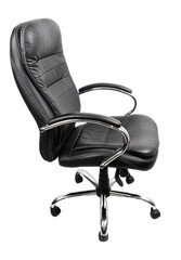 Black office executive chair with chrome handles, on a white background