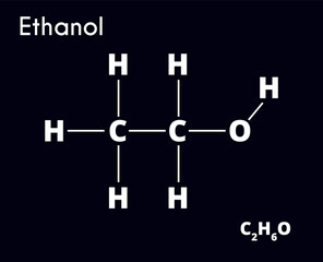 Ethanol molecule isolated on black background. Alcohol. Vector illustration