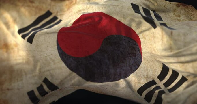 Old South Korea Flag waving at wind. Loop