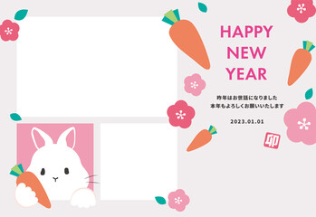 ２枚の写真用ポップなパステルカラーの2023年卯年年賀状