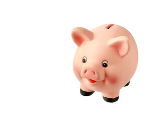 Happy piggy bank isolated on white background. Money box in smiling pig shape of financial savings.