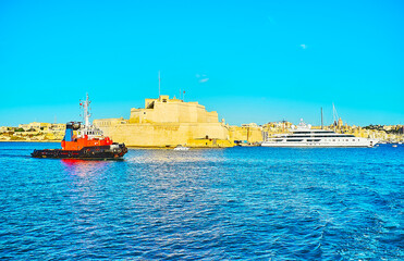 The tugboat in Valletta Grand Harbour, Malta