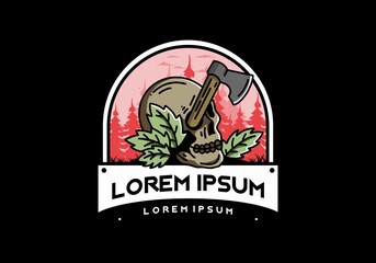 an ax stuck in the skull illustration design