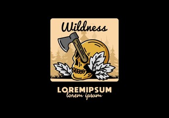 an ax stuck in the skull illustration design