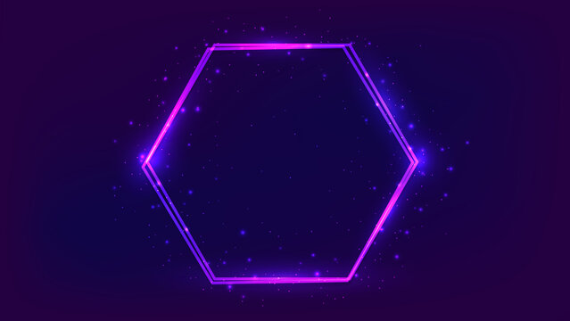 Neon double hexagon frame with shining effects
