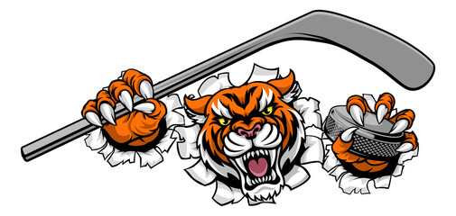 Tiger Ice Hockey Player Animal Sports Mascot