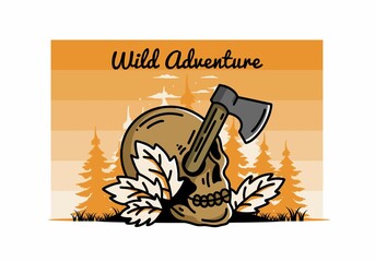 an ax stuck in the skull illustration design