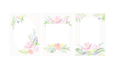 Elegant greeting or invitation card templates with delicate flowers set vector illustration